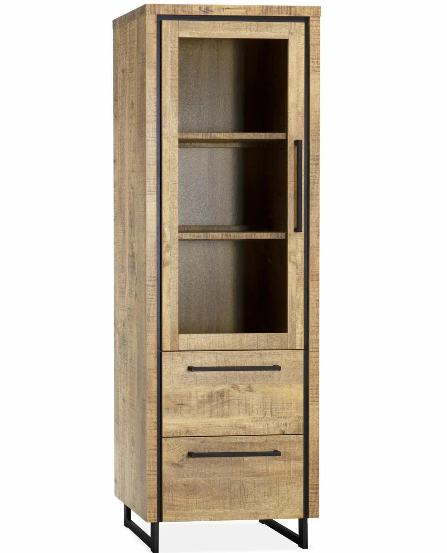WoonMax Rimini Vitrinekast 1 deur glas - 2 lades Lamulux mango Online