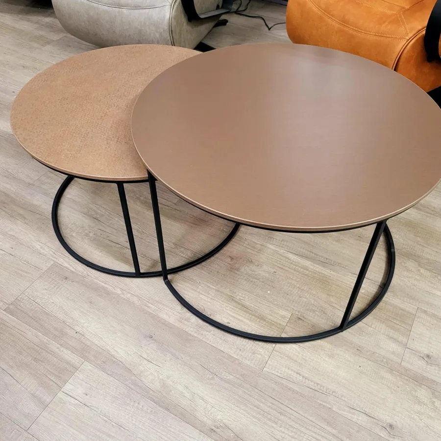 WoonMax Salontafel Harlow set van 2 - lamulux geborsteld gehamerd koper Clearance