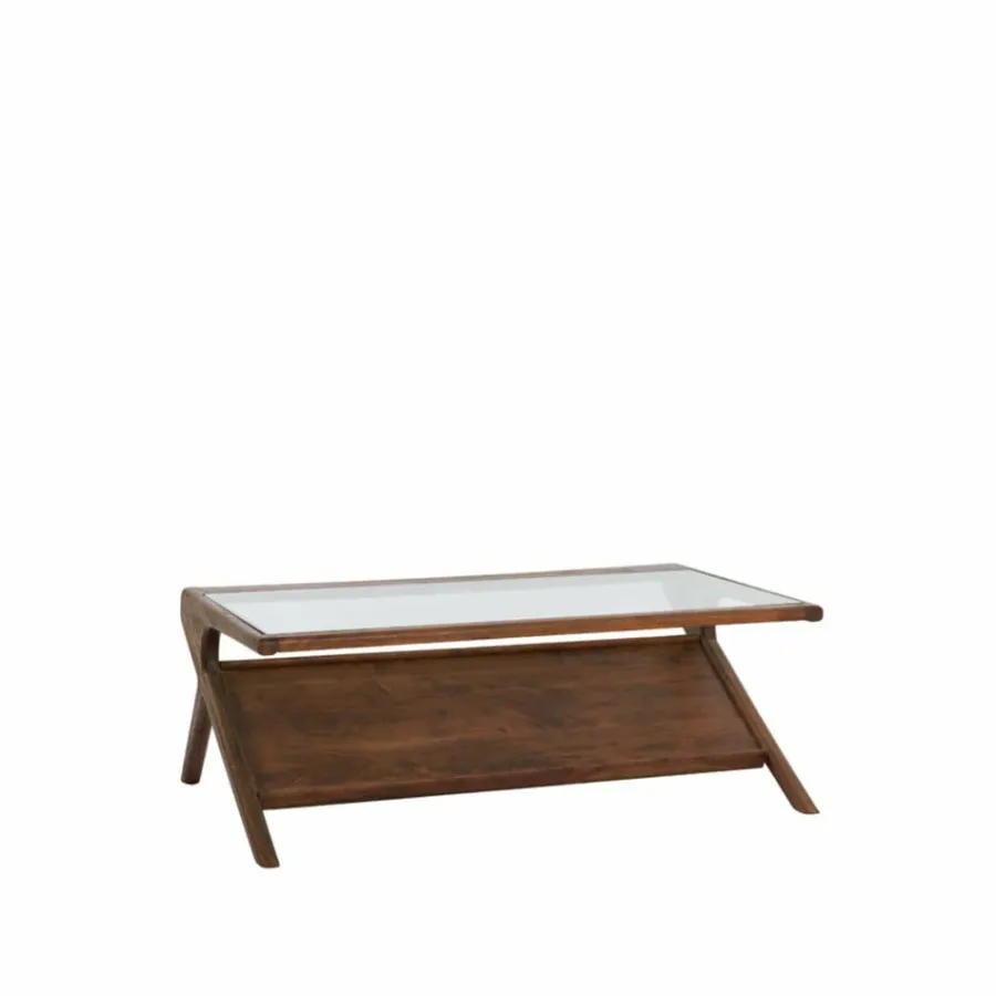 WoonMax Salontafel 112x70x41 cm YUKI acacia hout donker bruin+glas Online