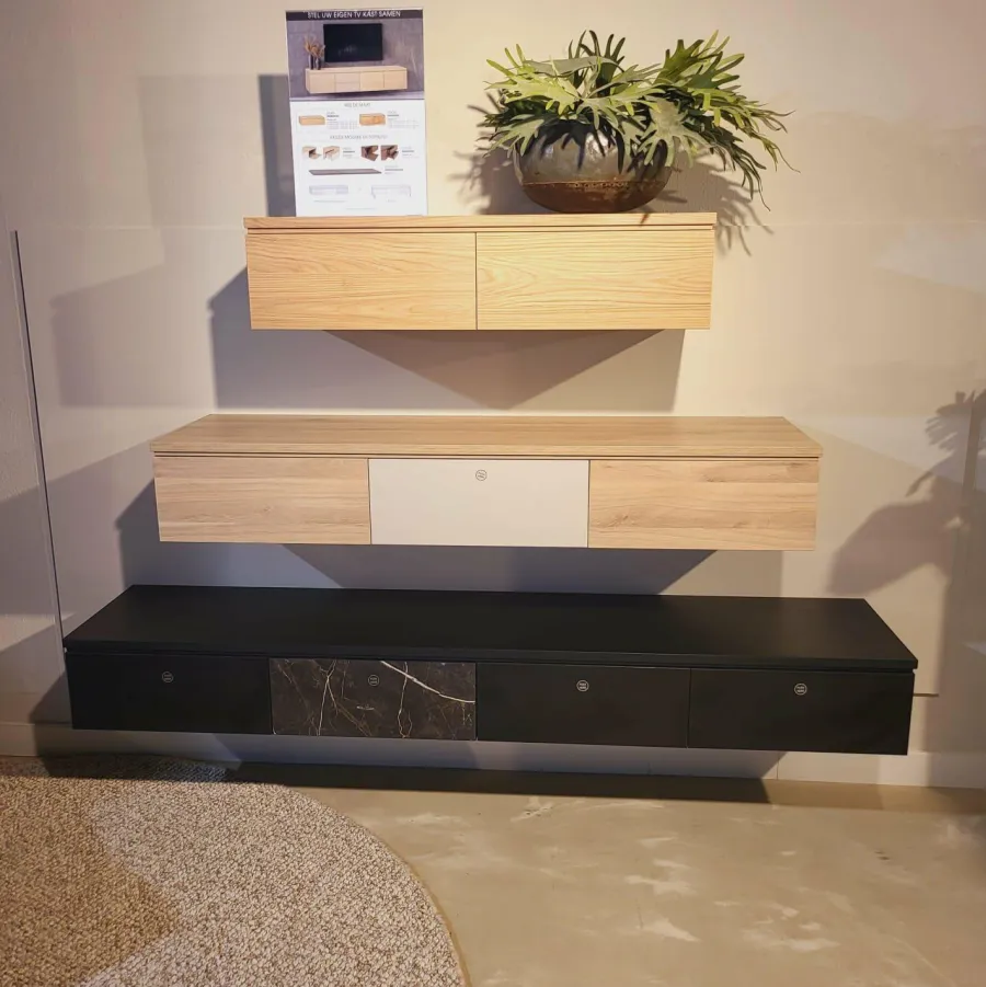 WoonMax TV meubel Warwick - 100, 150, 200 en 250 cm - laag model - hangend of staand Outlet