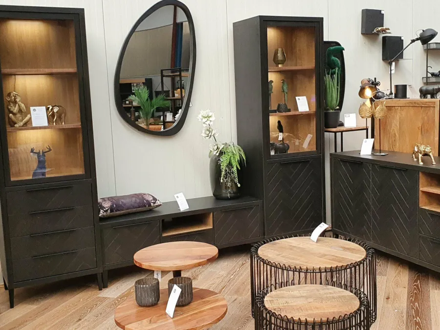 WoonMax Vitrinekast Gamma 1 deur glas en 1 deur - Showroommodel Clearance