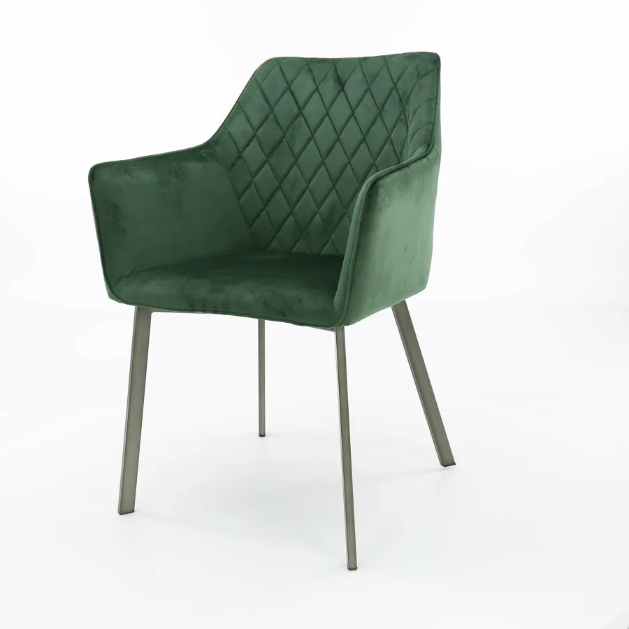 WoonStijl Armstoel diamond stitch - Antraciet en Groen Velvet Hot
