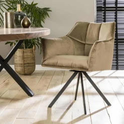 WoonStijl Armstoel raster draaibaar velvet champagne Discount
