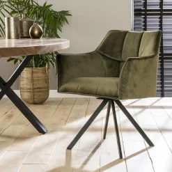 WoonStijl Armstoel raster draaibaar velvet groen Outlet