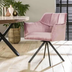 WoonStijl Armstoel raster draaibaar velvet roze Online