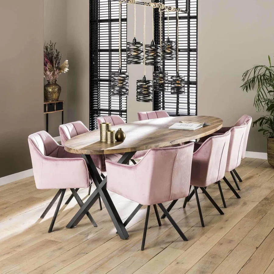 WoonStijl Armstoel raster draaibaar velvet roze Online