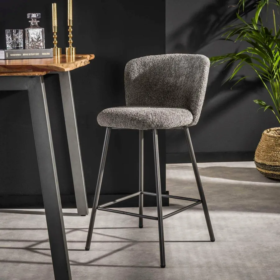 WoonStijl Barstoel Curve Boucle grijs Best