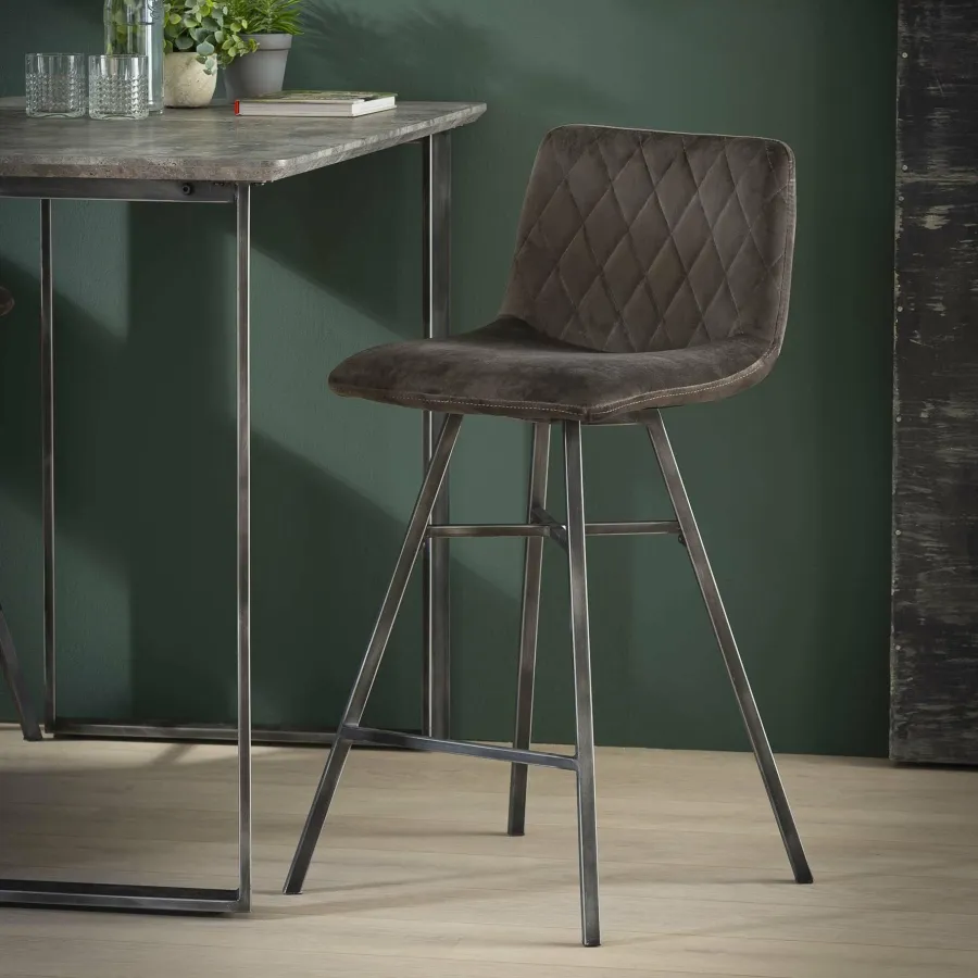 WoonStijl Barstoel diamond platte buis VPE4 / Antraciet velours Outlet