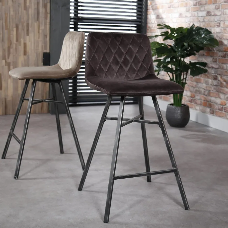 WoonStijl Barstoel diamond platte buis VPE4 / Antraciet velours Outlet