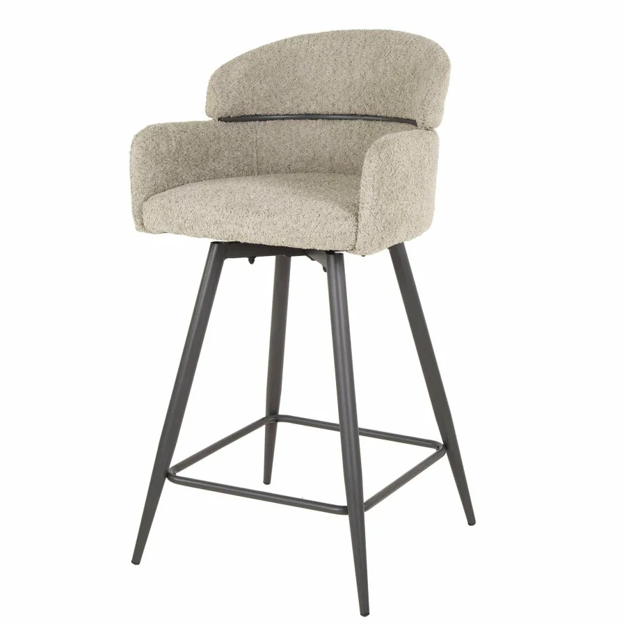WoonStijl Barstoel draaibaar boucle ronde rug zand Hot