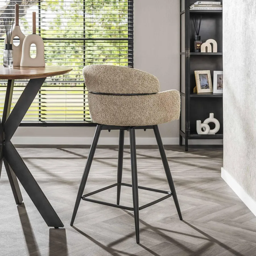 WoonStijl Barstoel draaibaar boucle ronde rug zand Hot