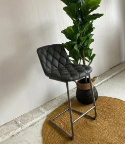 WoonStijl Barstoel grid sledepoot Wax PU zwart Outlet