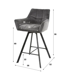 WoonStijl Barstoel Raster draaibaar antraciet velvet New