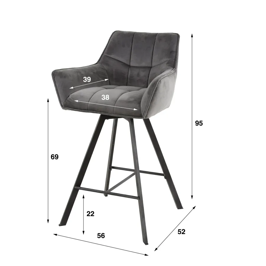 WoonStijl Barstoel Raster draaibaar antraciet velvet New