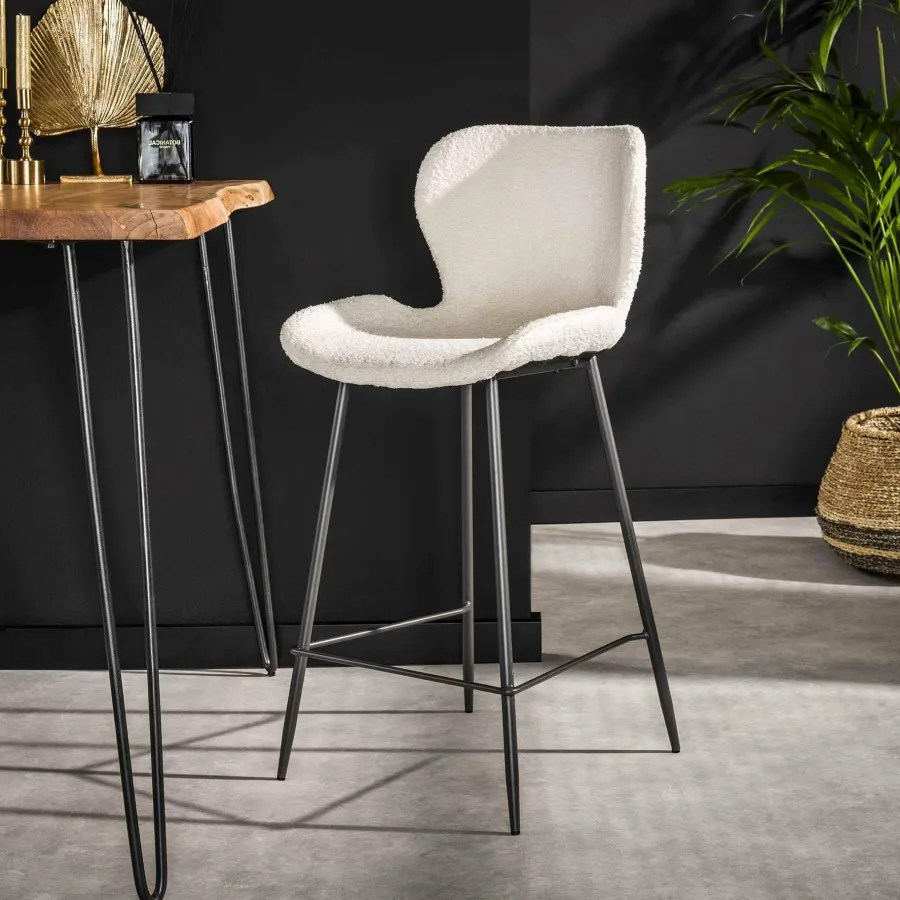 WoonStijl Barstoel ronde buis Boucle wit Best