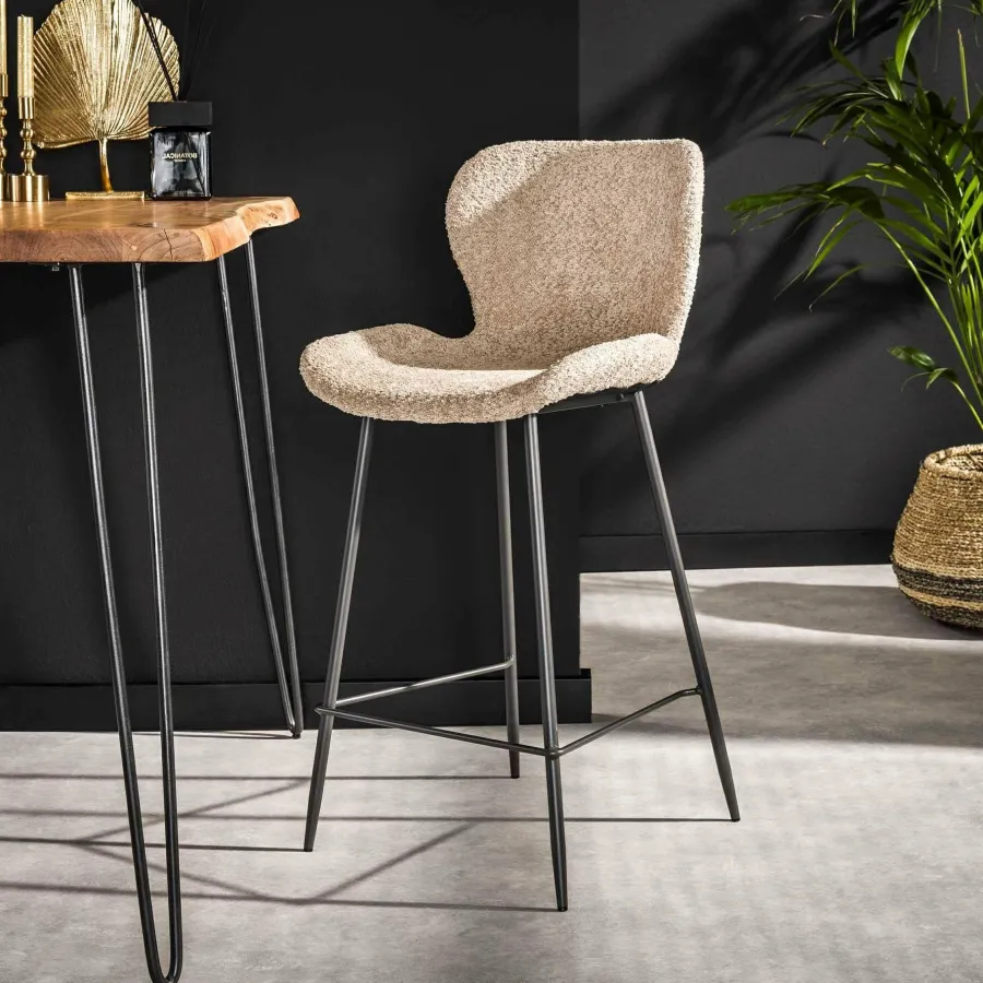 WoonStijl Barstoel ronde buis Boucle zand Sale