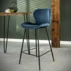 WoonStijl Barstoel velvet ronde buis blauw velvet Best