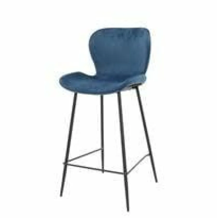 WoonStijl Barstoel velvet ronde buis blauw velvet Best