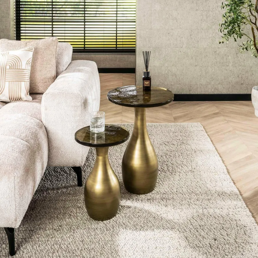 WoonStijl Bijzettafel M druppel Eclipse goud antiek finish New