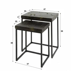 WoonStijl Bijzettafel set van 2 rechthoekig Robuust zwart met goud Online