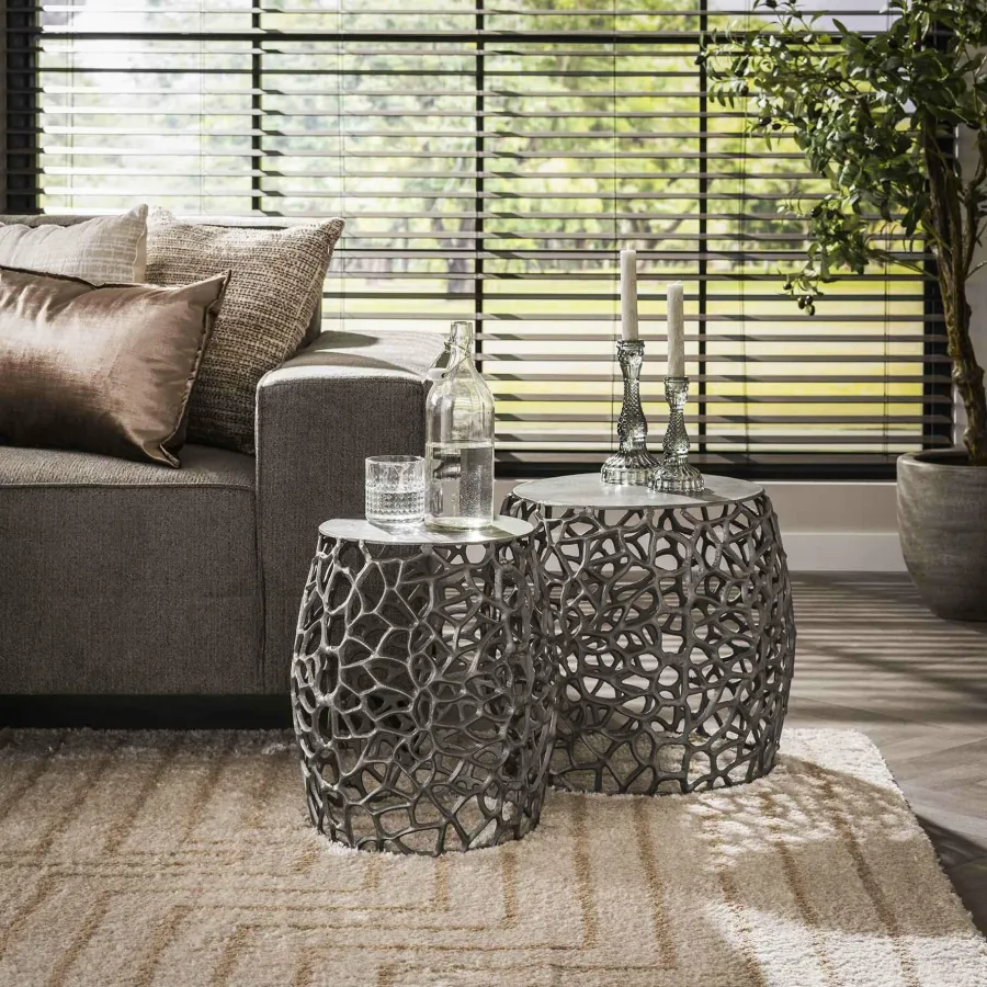 WoonStijl Bijzettafel set/2 maze zandgegoten / Zwart nikkel Clearance