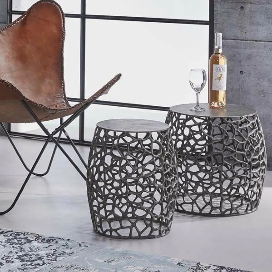 WoonStijl Bijzettafel set/2 maze zandgegoten / Zwart nikkel Clearance