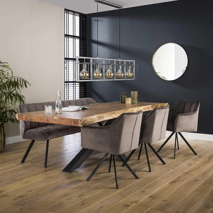 WoonStijl Eetkamerbank raster 180 velvet champagne New