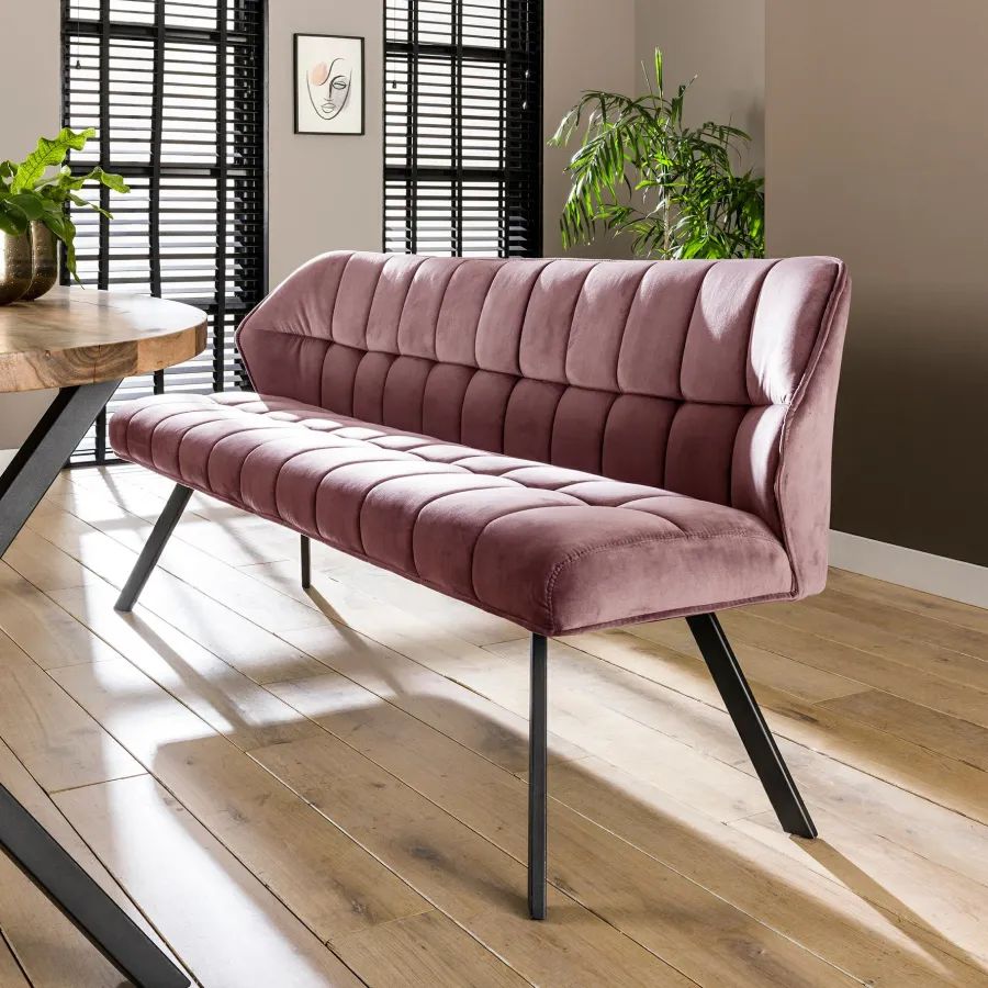 WoonStijl Eetkamerbank raster 180 velvet roze New