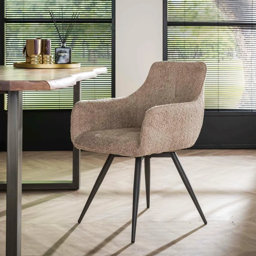 WoonStijl Eetkamerstoel Draaibaar Boucle zand Hot