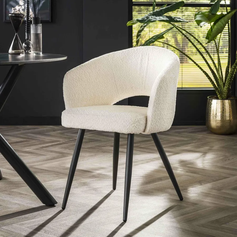 WoonStijl Eetkamerstoel Salon Boucle wit Clearance