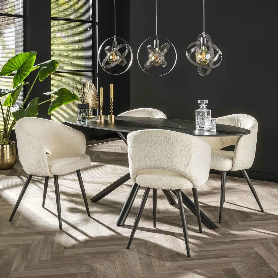 WoonStijl Eetkamerstoel Salon Boucle wit Clearance