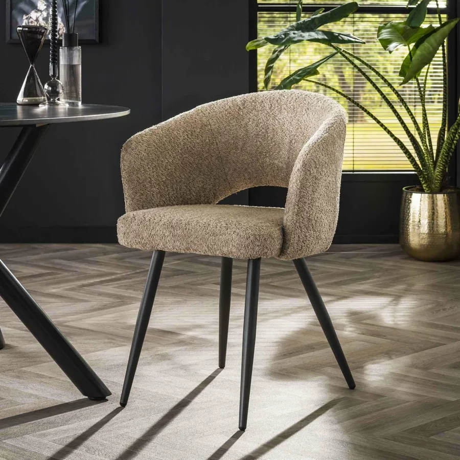 WoonStijl Eetkamerstoel Salon Boucle zandkleur Best