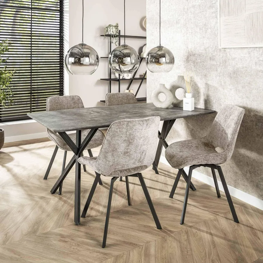 WoonStijl Eetkamertafel 160 ovaal blad zwart gepoedercoat frame / 3D betonlook grijs Online