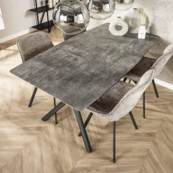 WoonStijl Eetkamertafel 160 ovaal blad zwart gepoedercoat frame / 3D betonlook grijs Online