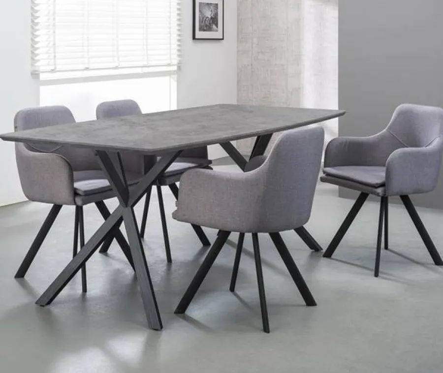 WoonStijl Eetkamertafel 160 ovaal blad zwart gepoedercoat frame / 3D betonlook grijs Online