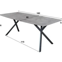 WoonStijl Eetkamertafel 160 ovaal blad zwart gepoedercoat frame / 3D betonlook grijs Online