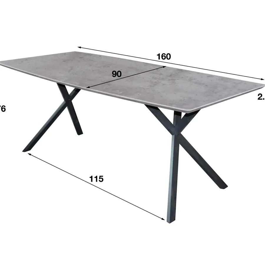 WoonStijl Eetkamertafel 160 ovaal blad zwart gepoedercoat frame / 3D betonlook grijs Online