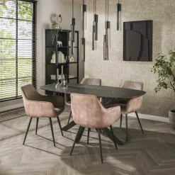 WoonStijl Eetkamertafel 180 deens ovaal zwart bruin Discount