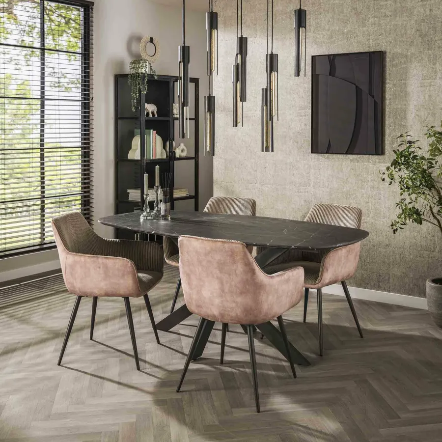 WoonStijl Eetkamertafel 180 deens ovaal zwart bruin Discount
