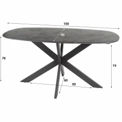 WoonStijl Eetkamertafel 150 deens ovaal zwart bruin New