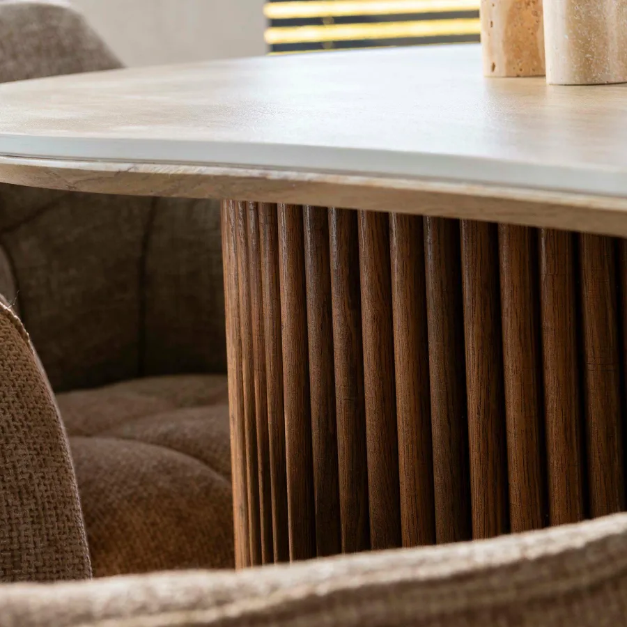 WoonStijl Eettafel Romano niervormig 215cm / 3D keramiek travertin Clearance