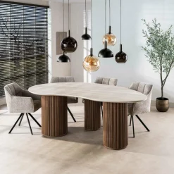 WoonStijl Eettafel Romano niervormig 215cm / 3D keramiek travertin Clearance