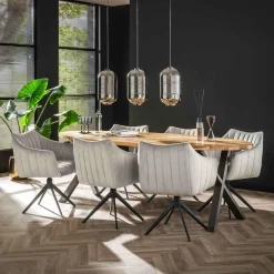 WoonStijl Eettafelstoel Cinema draaibaar zilver velvet New