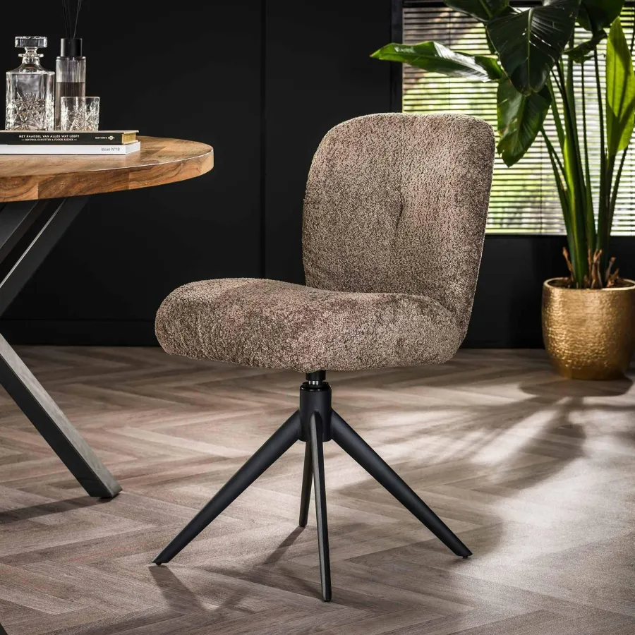 WoonStijl Eettafelstoel Comfort draaibaar Boucle Taupe New
