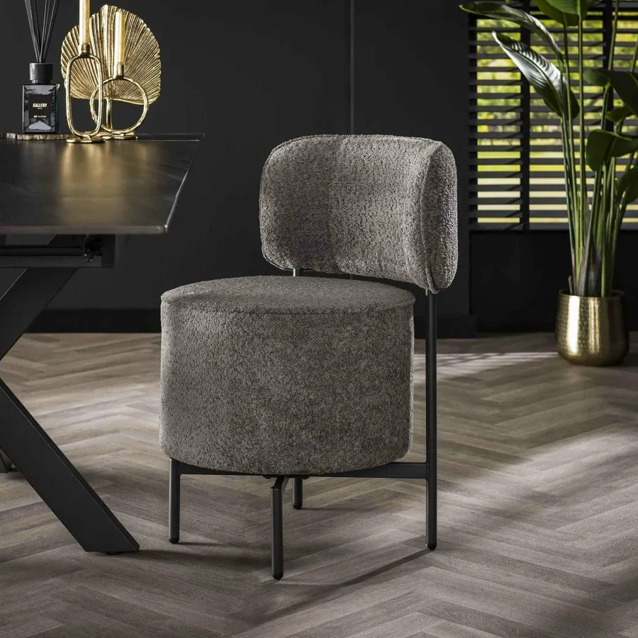 WoonStijl Eettafelstoel cocktail draaibaar Boucle grijs Discount