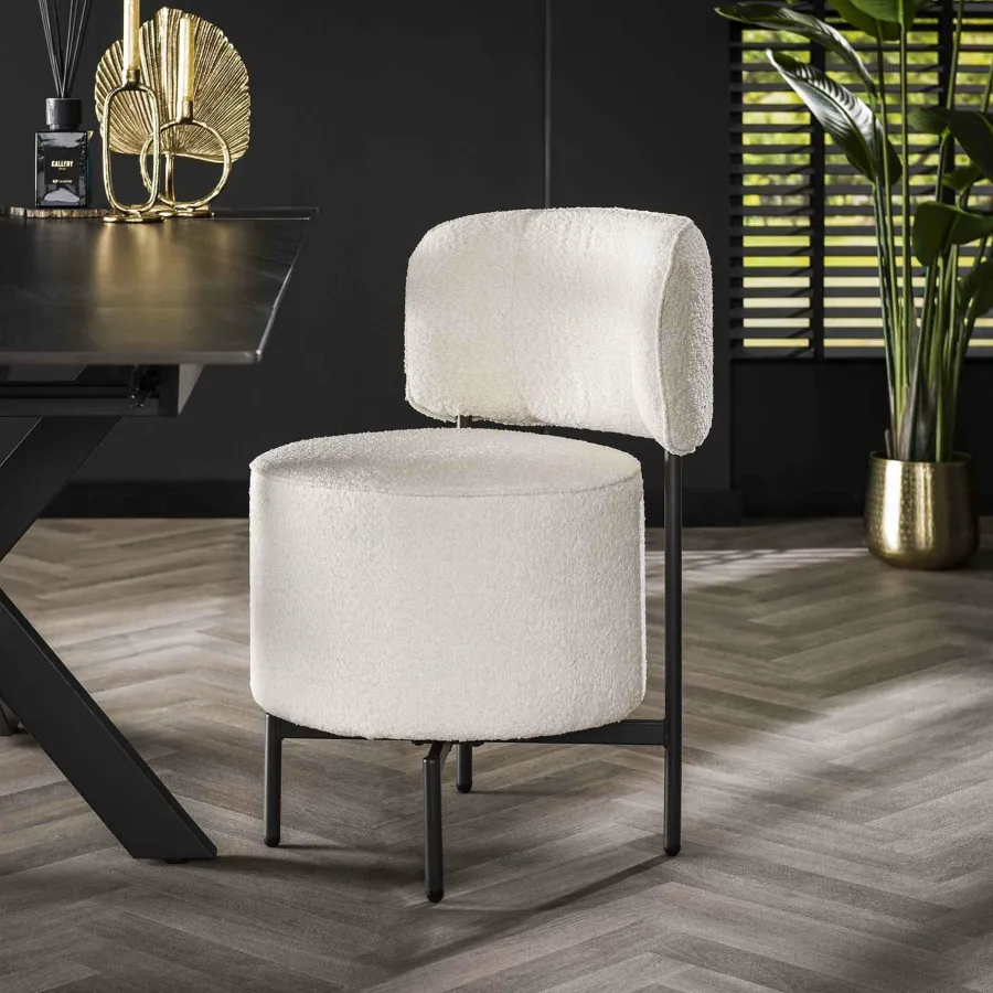 WoonStijl Eettafelstoel cocktail draaibaar Boucle wit Outlet