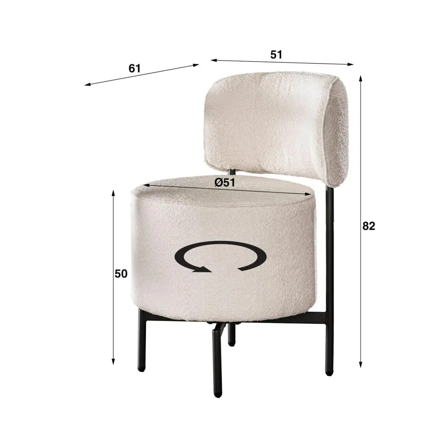 WoonStijl Eettafelstoel cocktail draaibaar Boucle wit Outlet