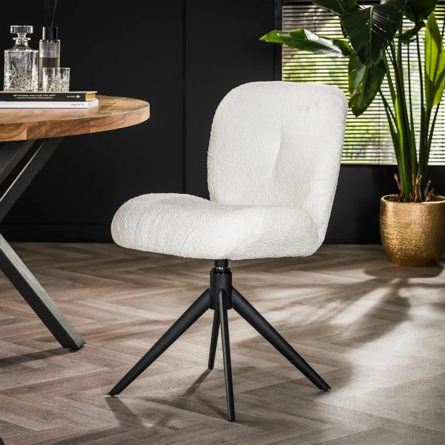 WoonStijl Eettafelstoel Comfort draaibaar Boucle Wit Hot