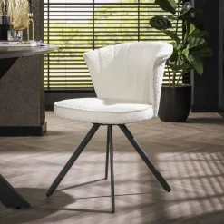 WoonStijl Eettafelstoel halfronde rug spring boucle wit - Set van 2 stoelen Sale