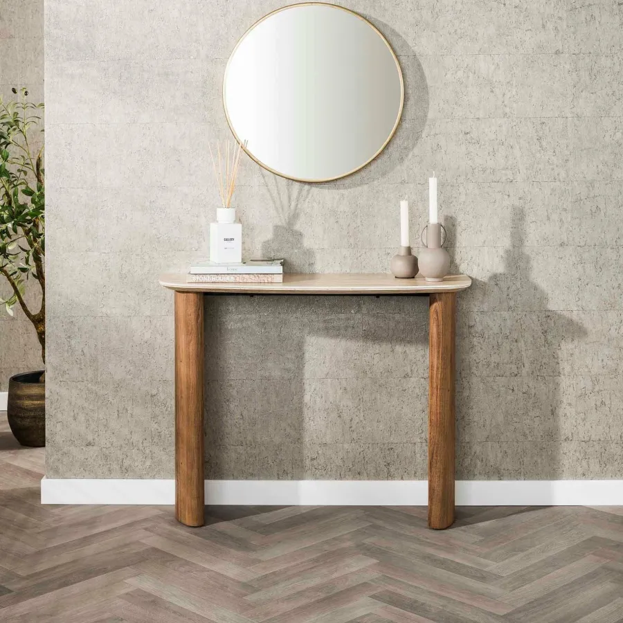 WoonStijl Hal-/kaptafel Romano Curvo Keramiek travertin Outlet